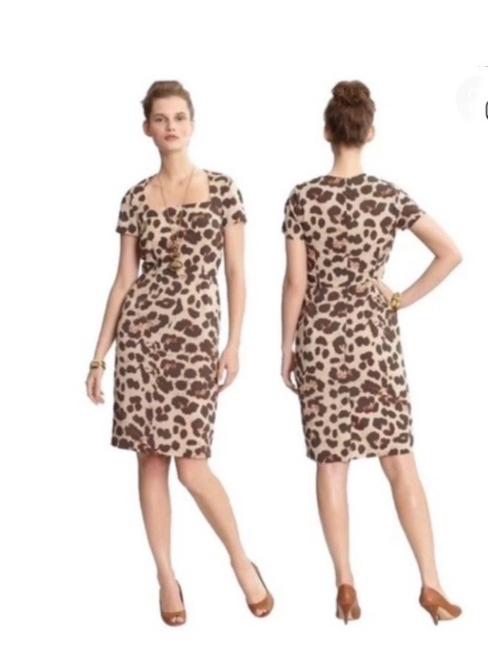 Banana Republic Size 4 short sleeve square neck leopard pattern sheath dress